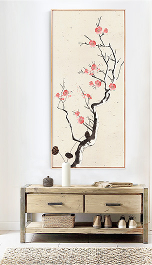 新中式手绘梅花玄关水墨梅花装饰画背景墙