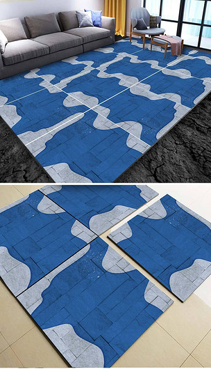 原创北欧现代蓝色曲线个性时尚客厅地砖瓷砖版权可商用
