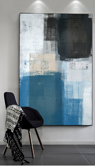 蓝色抽象几何色块油画装饰画挂画