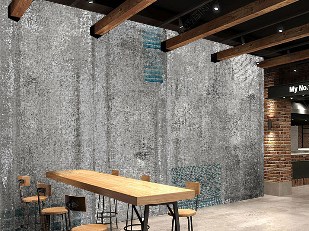 复古水泥墙loft工业风工装客厅背景墙