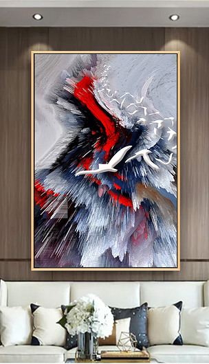 抽象创意飞鸟颗粒油画艺术波浪玄关装饰画