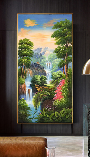 唯美山水风景油画山水玄关装饰画