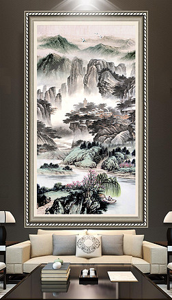 国画山水图风景画背景墙|风景画国画水墨山水图玄关