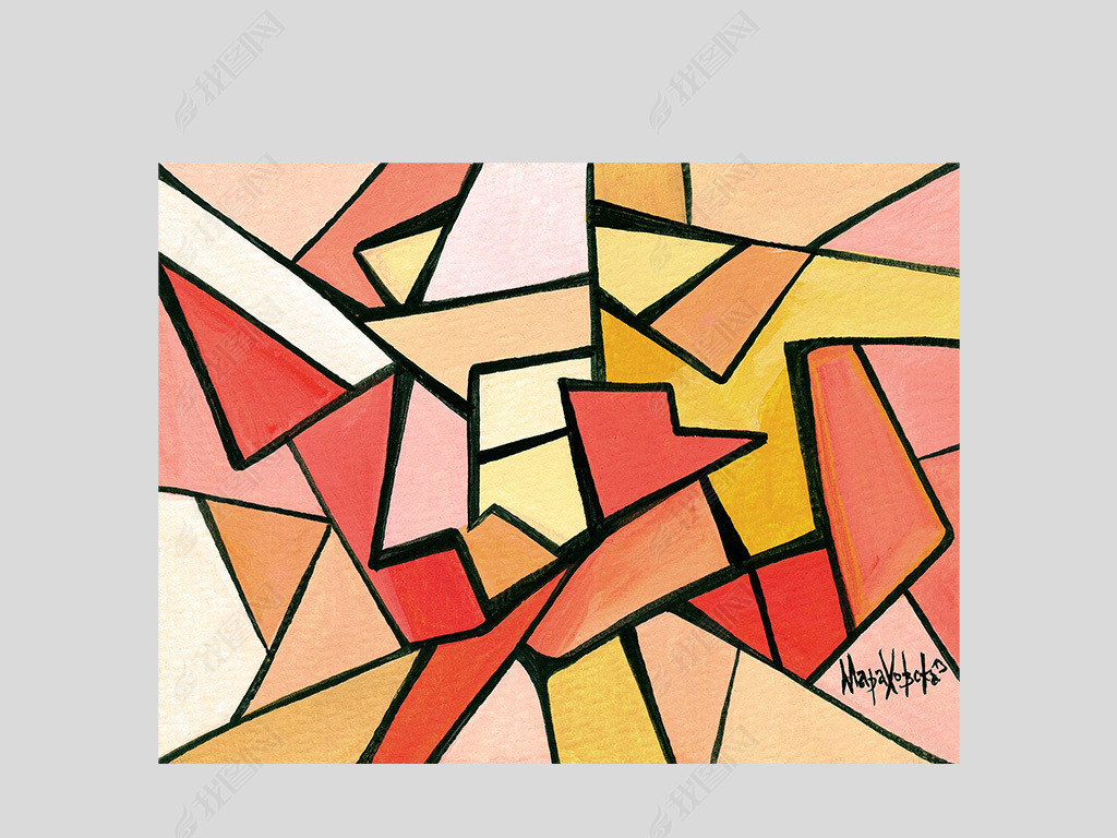 原创橙色黄色红色几何色块拼接抽象装饰画