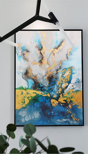 竖幅装饰油画玄关金粉写意抽象