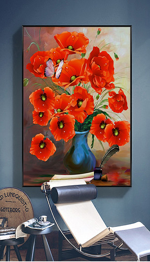 原创欧式富贵花瓶花卉油画北欧装饰画版权可商用