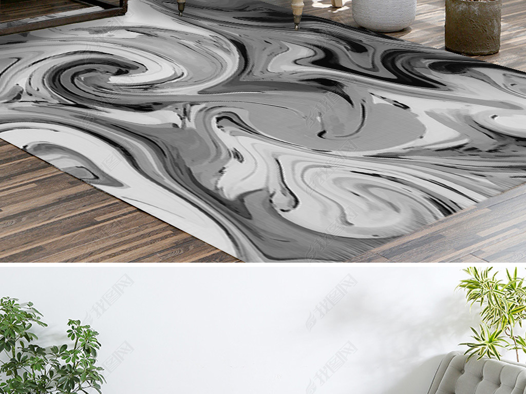 简约北欧宜家风抽象图案地毯