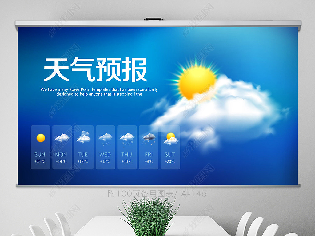 原创天气预报气象局动态ppt模板封面含psd