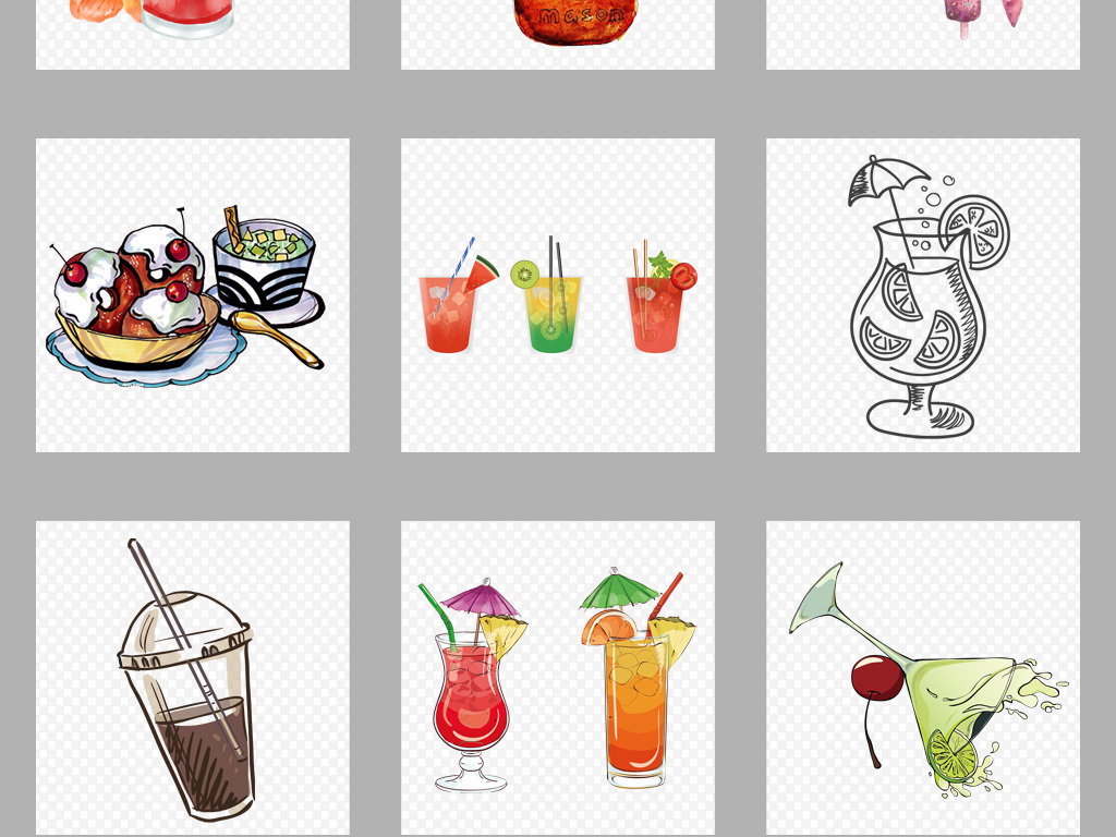 卡通手绘果汁饮品饮料png海报素材