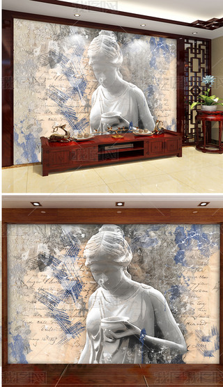 手绘铅笔巴黎女神雕塑