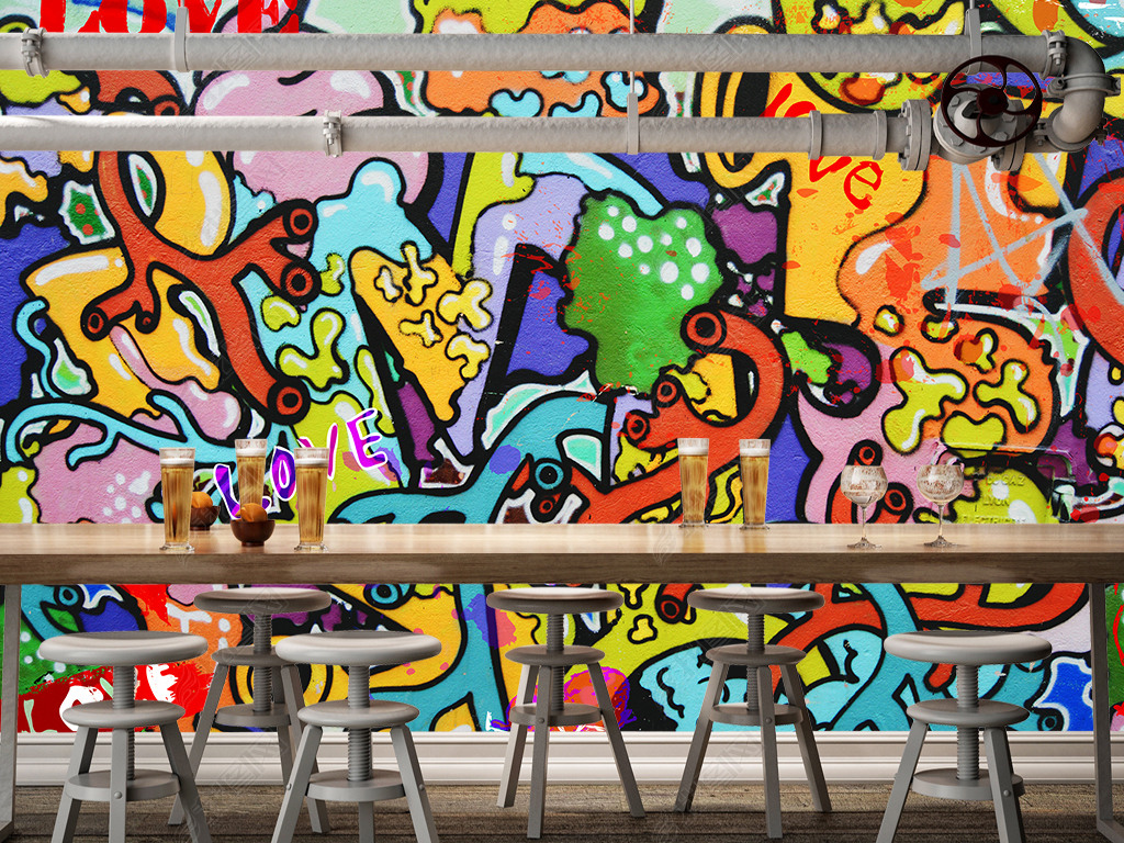 抽象涂鸦墙个性背景墙装饰壁画壁纸