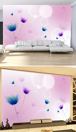 唯美梦幻百合花花朵客厅婚房背景墙壁画