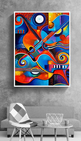 吉他乐器现代抽象毕加索风格欧美家居装饰画