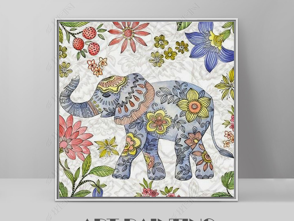 花卉纹身大象东南亚泰国现代欧式手绘装饰画