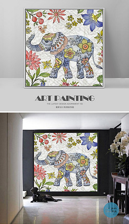 花卉纹身大象东南亚泰国现代欧式手绘装饰画