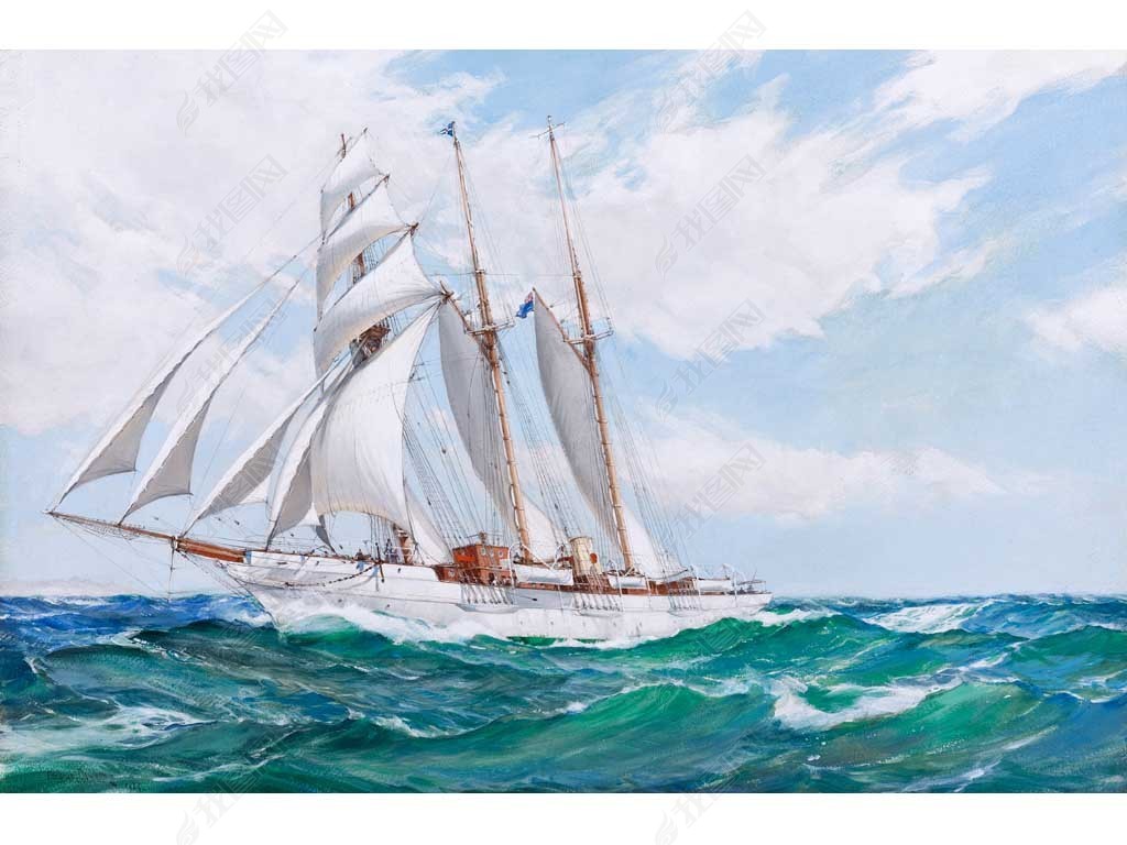 高清古典复古油画帆船装饰画