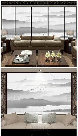 新中式禅意抽象水墨意境山水客厅电视背景墙壁画装饰画