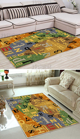 原创质感艺术色块英语字母地毯地垫