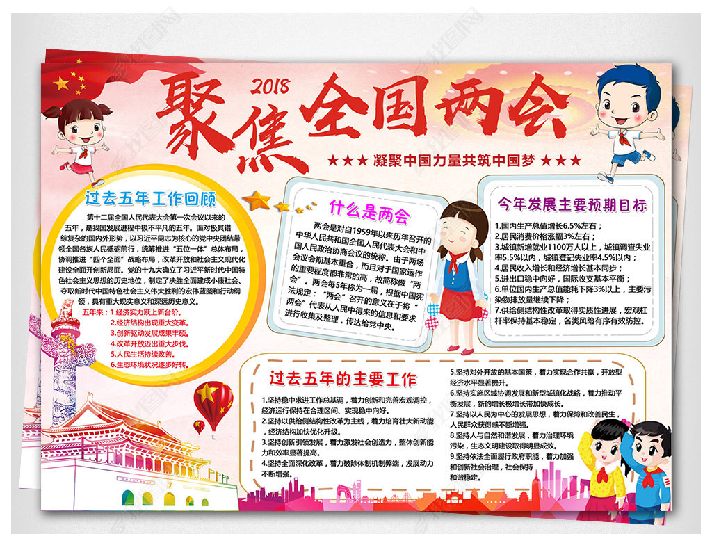 原创wordps聚焦两会小报2018两会手抄报两会电子小报手抄报