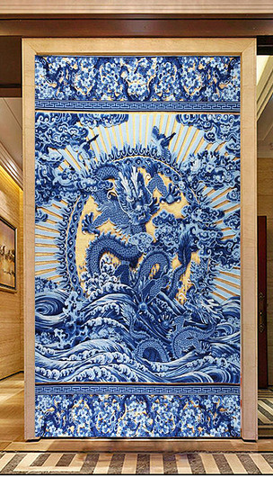 新中式青花中国龙玄关背景墙