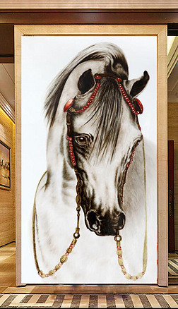 玄关马背景墙玄关|新中式水墨马头玄关背景墙