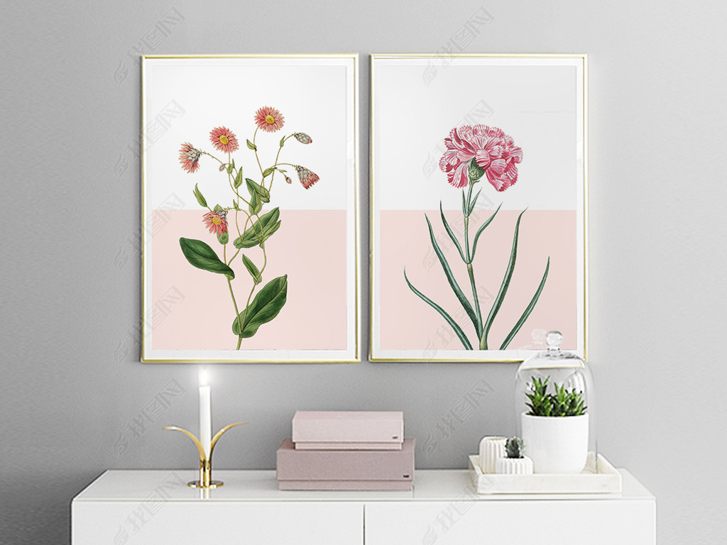 现代北欧小清新手绘鲜花装饰画无框画