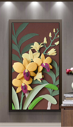 3d立体纸雕浮雕树叶玄关花卉背景墙装饰画