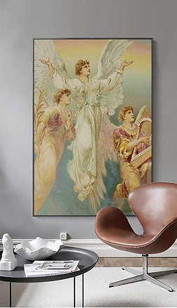 手绘欧式油画天使圣洁玄关装饰画