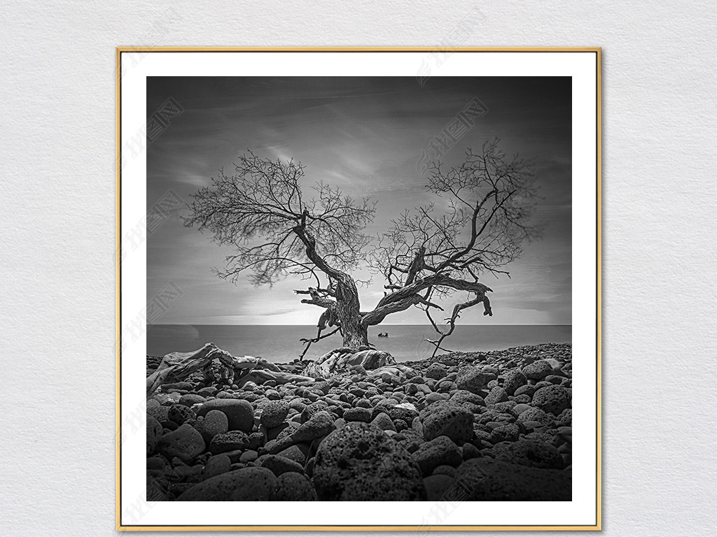 新中式简约抽象意境黑白禅风格北欧装饰画下载-编号17618788-森林风景
