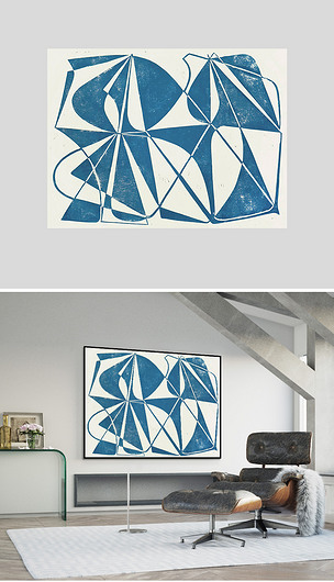 现代简约蓝色几何色块艺术抽象装饰画