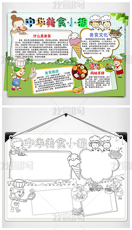 原创中华美食小报小小厨师手抄报厨艺文化小报版权可商用