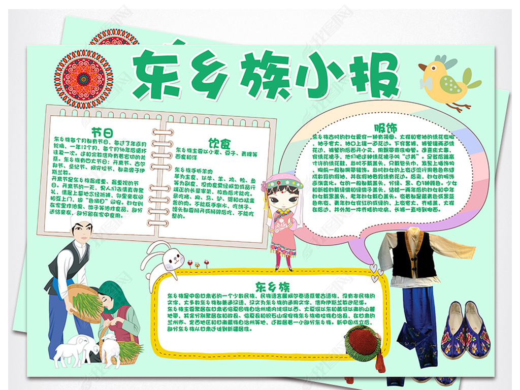 原创东乡族56个民族手抄报版权可商用