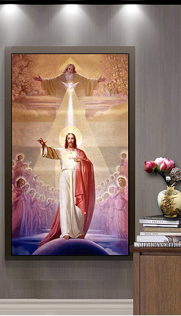 宗教手绘油画神圣耶稣光环客厅欧式装饰画找相似基督教耶稣十字架欧式