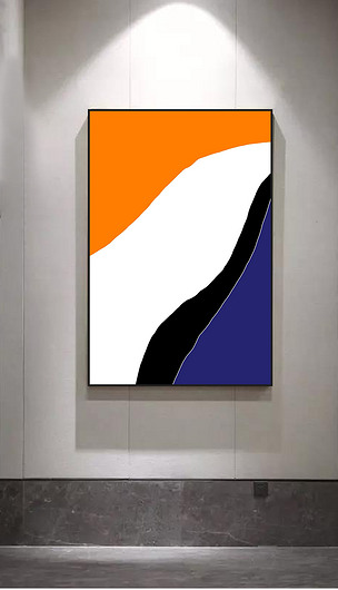 橙色蓝色几何色块抽象装饰画