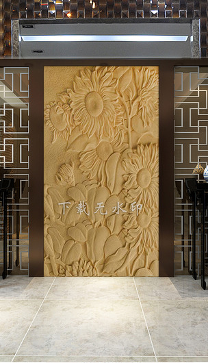 砂岩浮雕玄关背景墙花卉浮雕玄关装饰画壁画