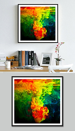 现代时尚彩色泼墨抽象艺术装饰画无框画