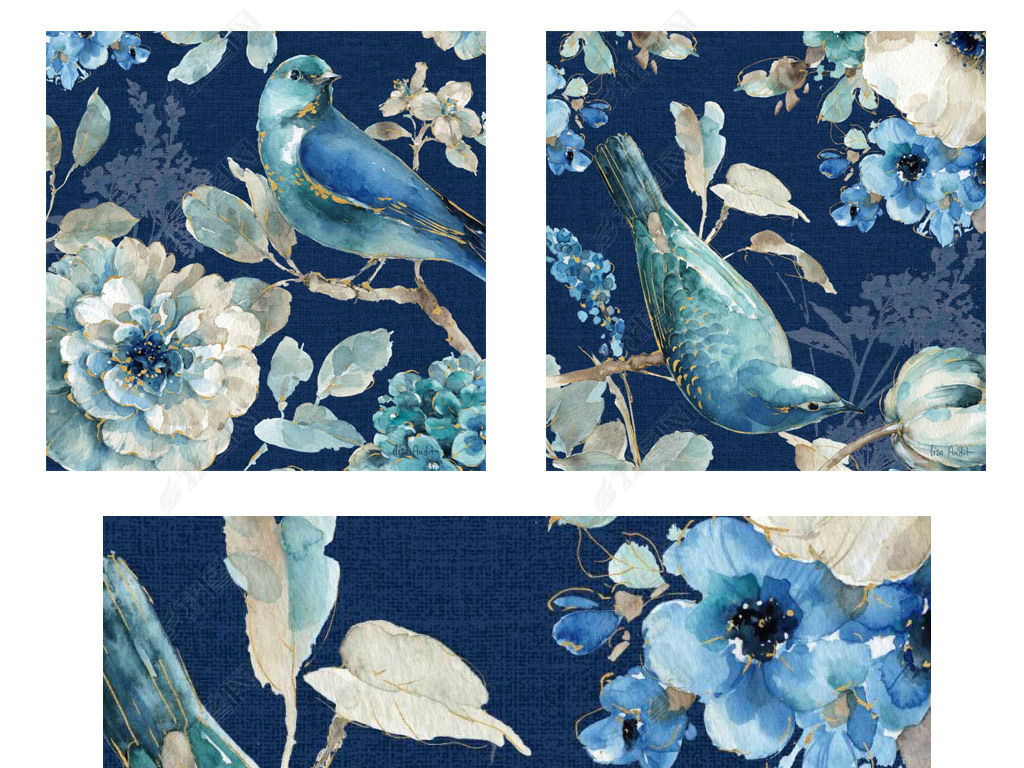 2019装饰画素材北欧风格简约抽象油画花鸟