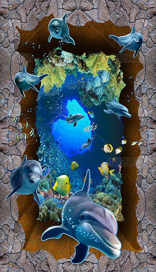 海洋世界海豚3d立体画地板地砖