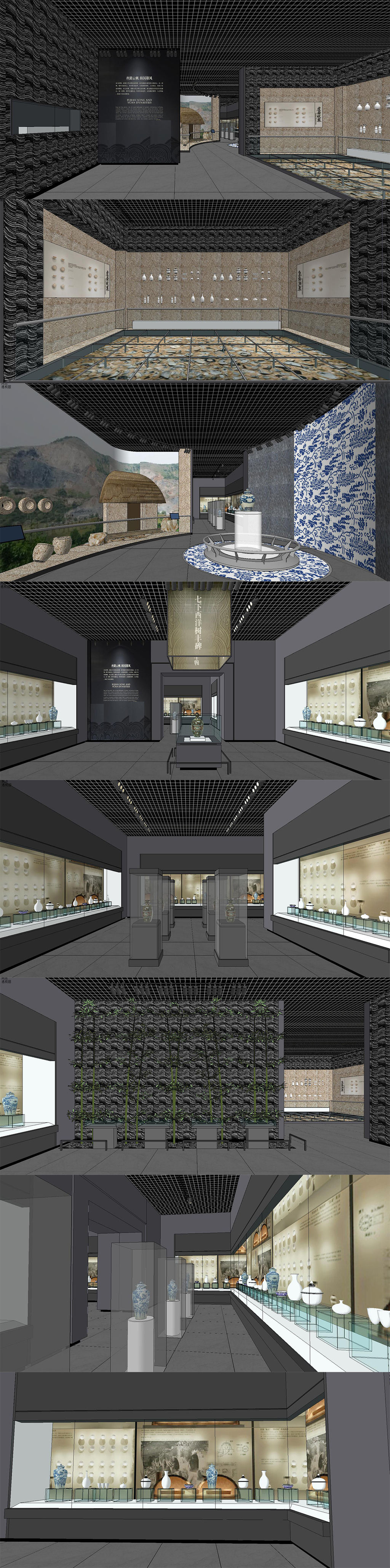 原创中式文化博物馆展厅室内设计SU模型-版权可商用