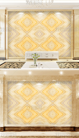 黄方格纹大理石对拼电视背景墙