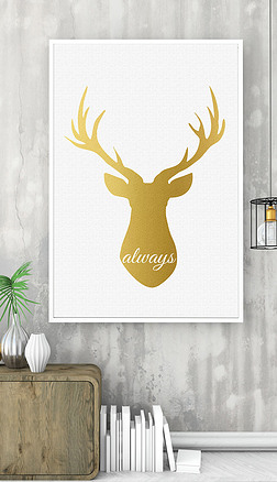 麋鹿头装饰画|金色麋鹿头镭射金色装饰画金箔无框画