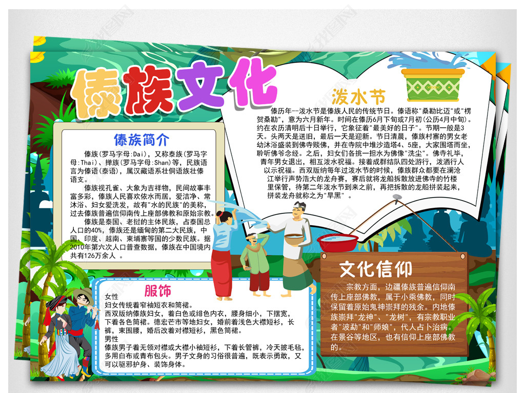 原创56个民族之傣族文化小报民族风俗手抄报