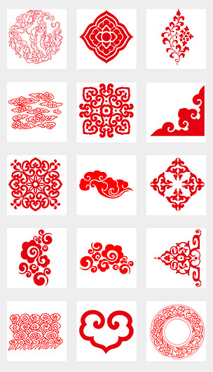 原创中国风中式古典红色祥云边框花纹角花png素材版权可商用