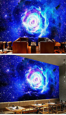 璀璨星光蓝色星空玫瑰装饰画背景墙