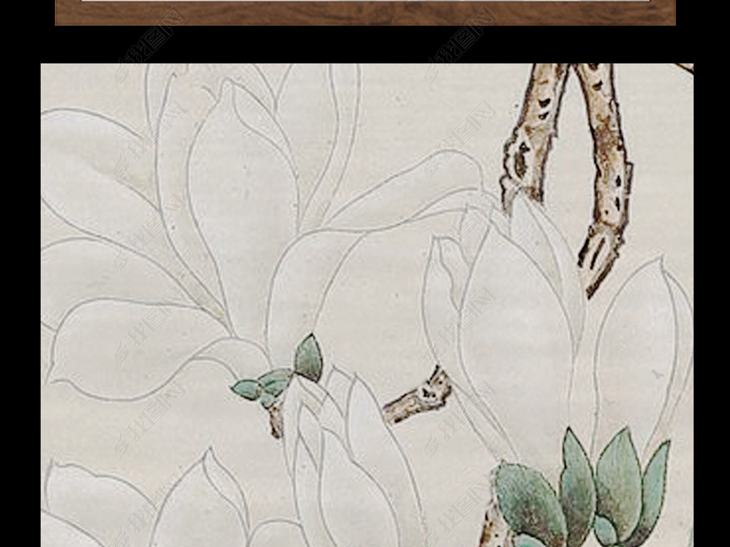 新中式手绘玉兰花鸟水墨山水玄关背景墙装饰画