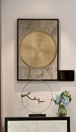 现代简约新中式麻布装饰画|现代简约新中式麻布布艺圆圈抽象挂画