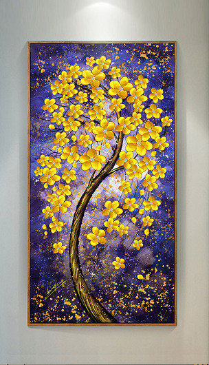 欧式金色发财树油画玄关装饰画