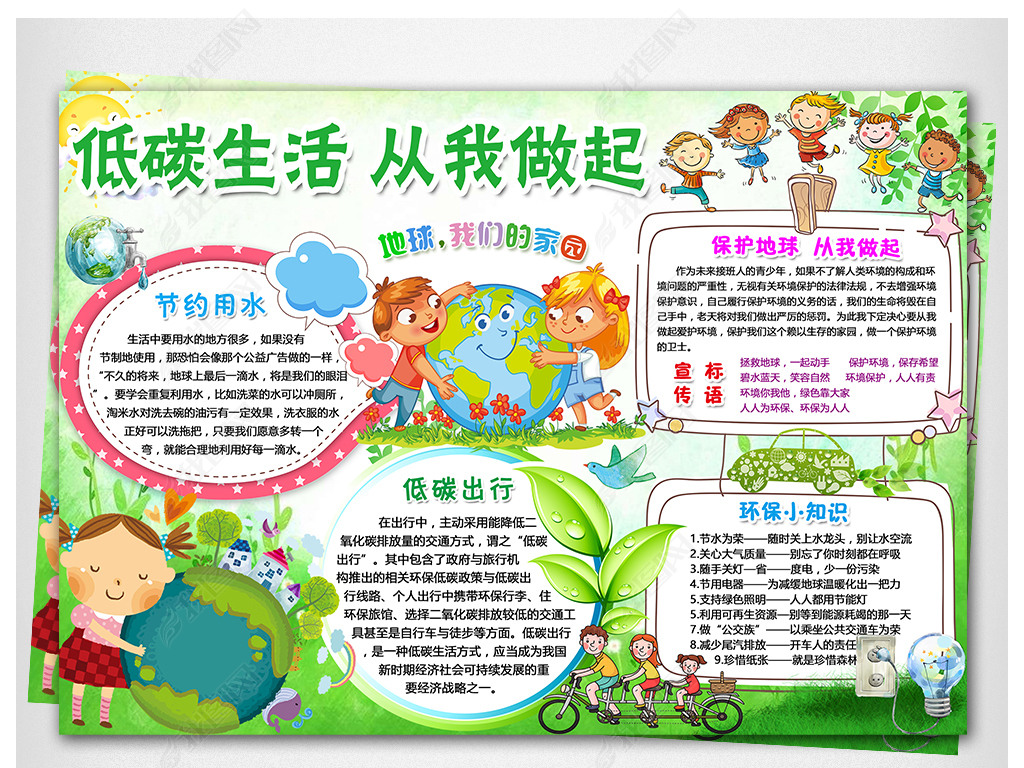 word/ps环保小报低碳生活手抄低碳环保电子小报报绿色家园手抄报