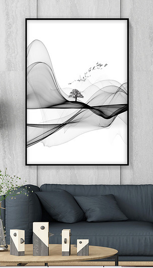 现代简约抽象艺术山水线条北欧装饰画无框画
