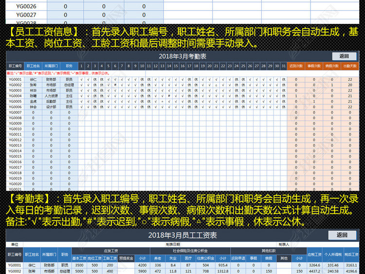 公司企业员工档案工资考勤管理系统